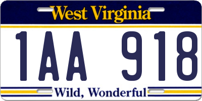 WV license plate 1AA918