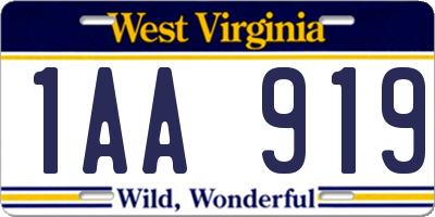 WV license plate 1AA919