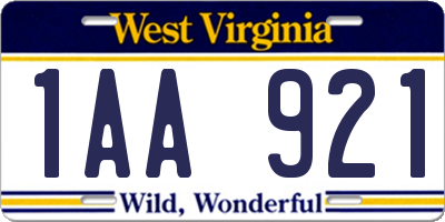 WV license plate 1AA921