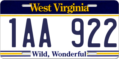 WV license plate 1AA922
