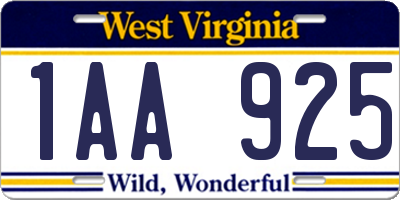 WV license plate 1AA925