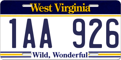 WV license plate 1AA926