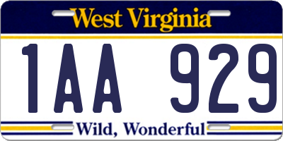 WV license plate 1AA929