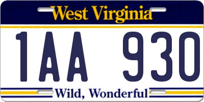 WV license plate 1AA930