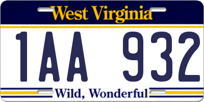 WV license plate 1AA932