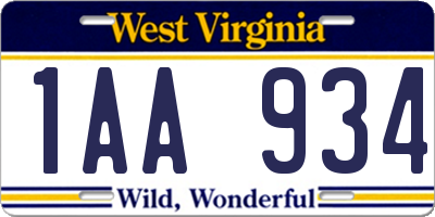 WV license plate 1AA934