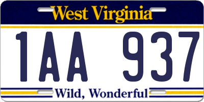 WV license plate 1AA937