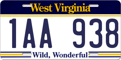 WV license plate 1AA938