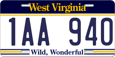 WV license plate 1AA940