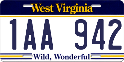 WV license plate 1AA942
