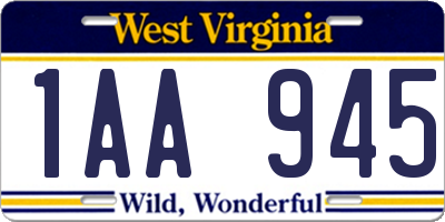 WV license plate 1AA945