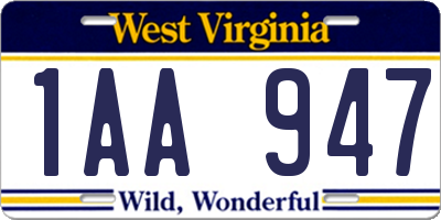 WV license plate 1AA947