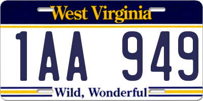 WV license plate 1AA949