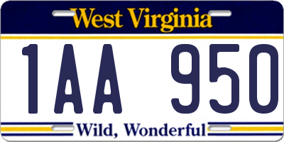 WV license plate 1AA950