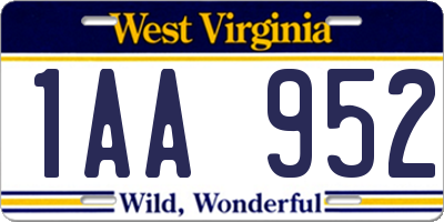 WV license plate 1AA952