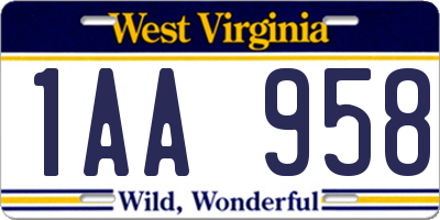 WV license plate 1AA958