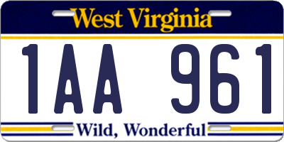 WV license plate 1AA961