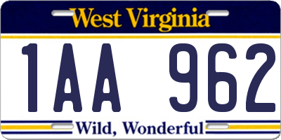 WV license plate 1AA962