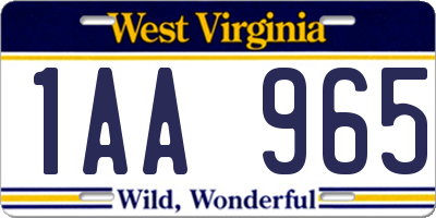 WV license plate 1AA965