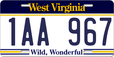 WV license plate 1AA967