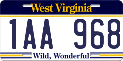 WV license plate 1AA968