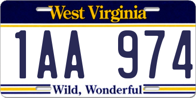 WV license plate 1AA974