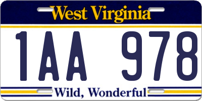 WV license plate 1AA978