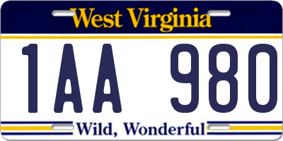 WV license plate 1AA980