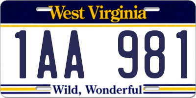 WV license plate 1AA981