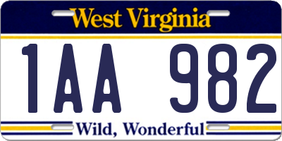 WV license plate 1AA982