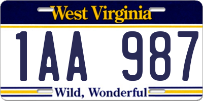 WV license plate 1AA987