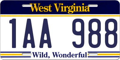 WV license plate 1AA988