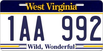 WV license plate 1AA992