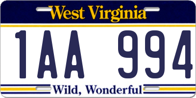 WV license plate 1AA994