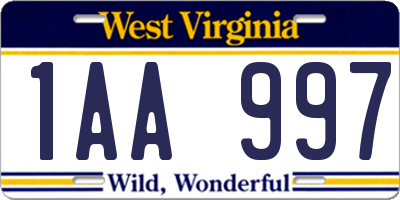 WV license plate 1AA997