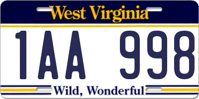 WV license plate 1AA998