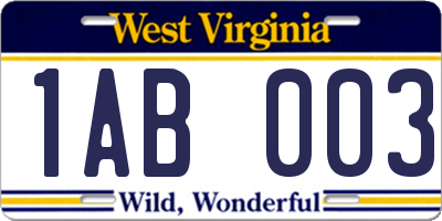 WV license plate 1AB003