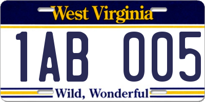 WV license plate 1AB005