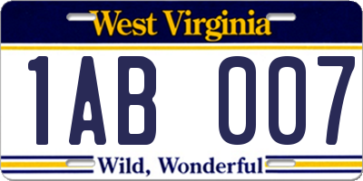 WV license plate 1AB007