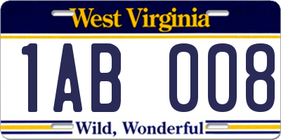 WV license plate 1AB008