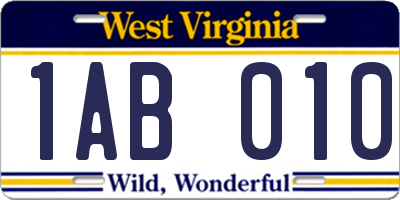 WV license plate 1AB010