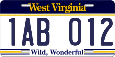 WV license plate 1AB012