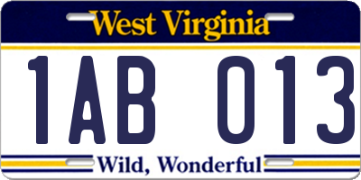 WV license plate 1AB013