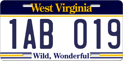 WV license plate 1AB019