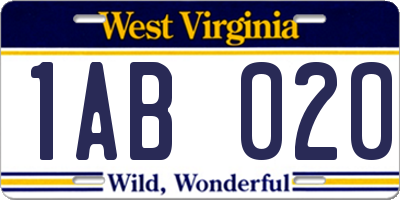 WV license plate 1AB020