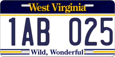 WV license plate 1AB025