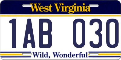 WV license plate 1AB030