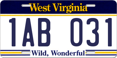 WV license plate 1AB031