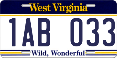 WV license plate 1AB033