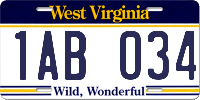 WV license plate 1AB034